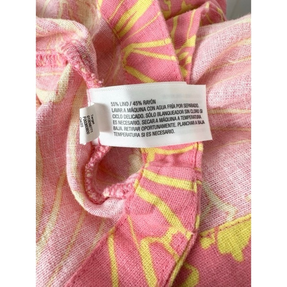Universal Thread Pink Yellow Floral Linen Blend Cut Out Mini Dress Womens Medium - Picture 5 of 6